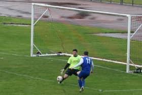 James Frames about to score his first goal against Greenock (Pic by Kevin Ramage)