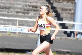 Leah Keisler on her way to a stunning personal best and bronze medal (Submitted pic)