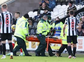 Jamie McGrath is taken from the field on a stretcher after suffering an injury during St Mirren's 2-1 defeat at home to Rangers. (Photo by Craig Williamson / SNS Group)