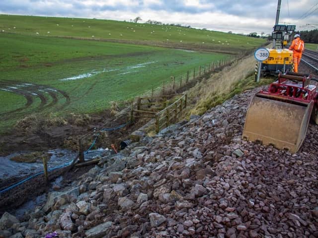 More than 300 tonnes of new stone has been used to stabilise the embankment.