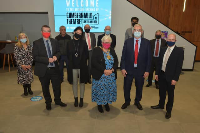 Invited guests celebrate the opening of the new Cumbernauld Theatre building.