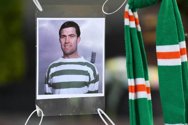 Tributes are pictured at Celtic Park for legendary former player Bertie Auld who has died aged 83. (Photo by Mark Scates / SNS Group)