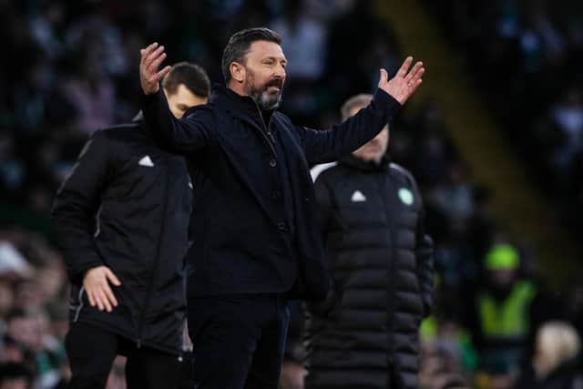 Kilmarnock manager Derek McInnes shows his frustration on the touchline during the 2-0 defeat at Celtic Park. (Photo by Craig Williamson / SNS Group)