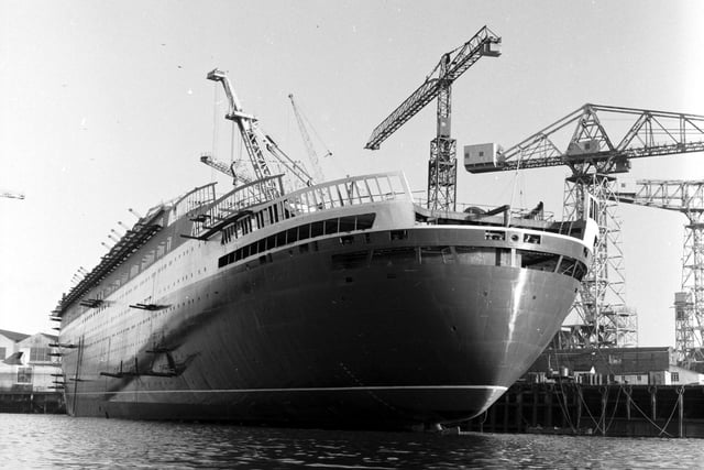 The Queen Elizabeth II liner being fitted out  at John Brown shipyard in Clydebank in December 1967