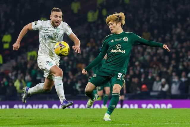 Furuhashi scored twice - immediately after Paul Hanlon's opener and then added a lobbed winner. (Photo by Craig Williamson / SNS Group)