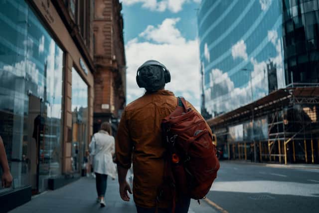 Man walking down the street.
