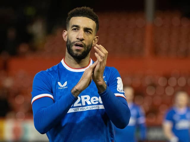 Rangers defender Connor Goldson applauds the away fans after the dramatic 3-2 win over Aberdeen at Pittodrie. (Photo by Craig Williamson / SNS Group)