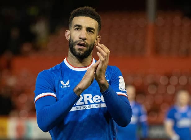 <p>Rangers defender Connor Goldson applauds the away fans after the dramatic 3-2 win over Aberdeen at Pittodrie. (Photo by Craig Williamson / SNS Group)</p>