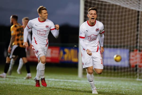 Ross Cunningham celebrates after putting Clyde ahead against East Fife (pic: Craig Black Photography)