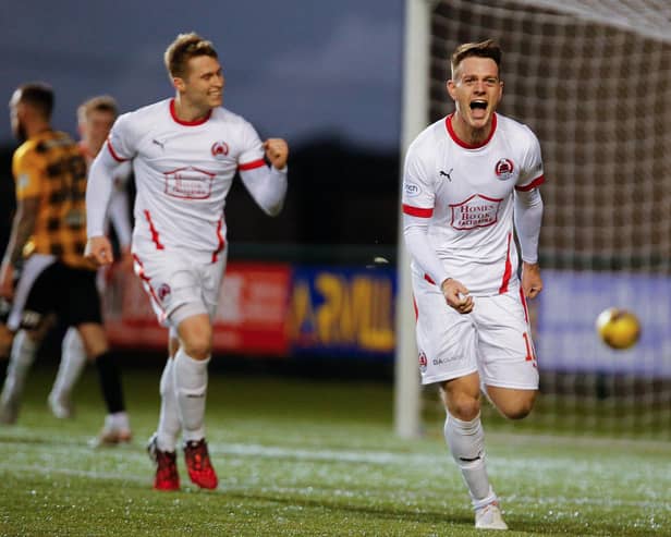 Ross Cunningham celebrates after putting Clyde ahead against East Fife (pic: Craig Black Photography)