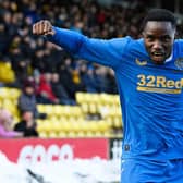 Fashion Sakala celebrates after scoring Rangers' third goal in their 3-1 win at Livingston on Sunday. (Photo by Rob Casey / SNS Group)