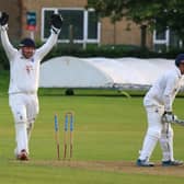 Bryan Clarke celebrates Uddingston Cricket Club taking a wicket (Pic David Potter)