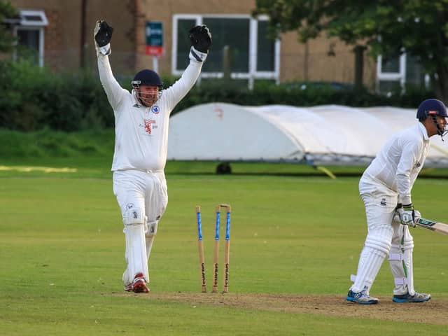 Bryan Clarke celebrates Uddingston Cricket Club taking a wicket (Pic David Potter)