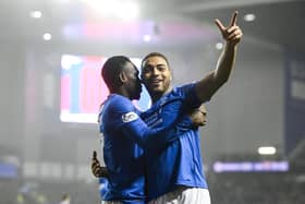 Rangers striker Cyriel Dessers celebrates with Rabbi Matondo (left) after opening the scoring in the win over Ross County.