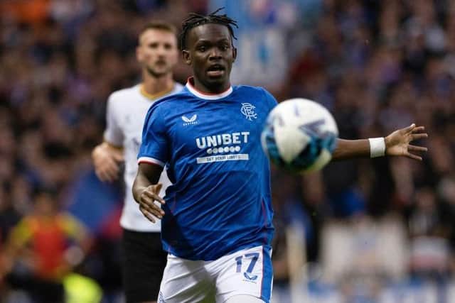 Rabbi Matondo during a UEFA Champions League Third Qualifying Round match between Rangers and Royale Union Saint-Gilloise at Ibrox Stadium, on August 09, 2022, in Glasgow, Scotland.  (Photo by Craig Williamson / SNS Group)