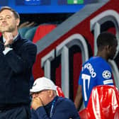Rangers manager Michael Beale watches on during the 5-1 defeat by PSV.