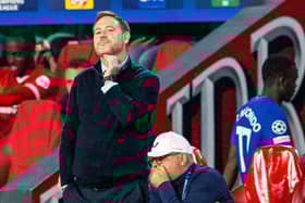 Rangers manager Michael Beale watches on during the 5-1 defeat by PSV.