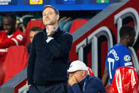 Rangers manager Michael Beale watches on during the 5-1 defeat by PSV.