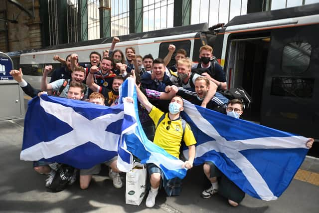 Many Scotland fans travel to Scotland games at Hampden from Glasgow Central Station. Picture: John Devlin