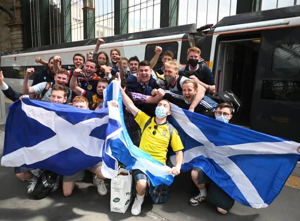 <p>Many Scotland fans travel to Scotland games at Hampden from Glasgow Central Station. Picture: John Devlin</p>