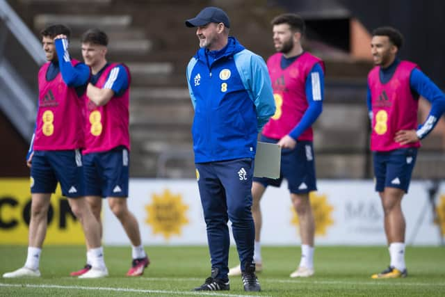 Head coach Steve Clarke during a Scotland training session at Lesser Hampden: Ross MacDonald / SNS Group