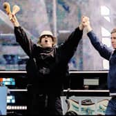 Brothers Liam and Noel Gallagher on Murrayfield stage before recent Oasis gig