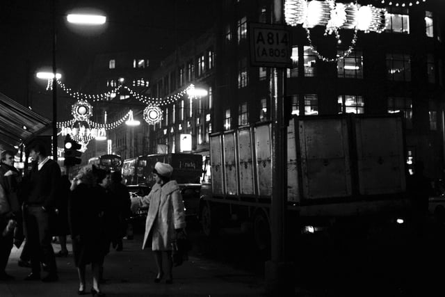 The Christmas lights go on in Argyle Street - November 1965.
