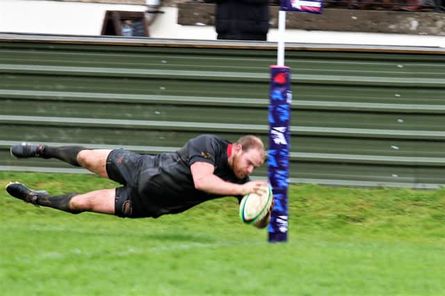 Donald Voas scores Biggar's second try in the win over Melrose (Pic by Ian Conn)