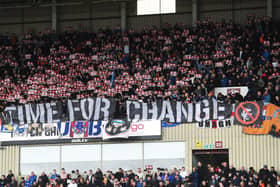 Rangers fans protest against Stewart Robertson and Ross Wilson at Fir Park in March.  (Photo by Craig Foy / SNS Group)