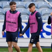 Rangers defender Leon King (left) training alongside Nathan Patterson and Ianis Hagi (right) ahead of a Europa League tie last season. King made two substitute appearances for Steven Gerrard's team during the 2020-21 campaign. (Photo by Alan Harvey / SNS Group)