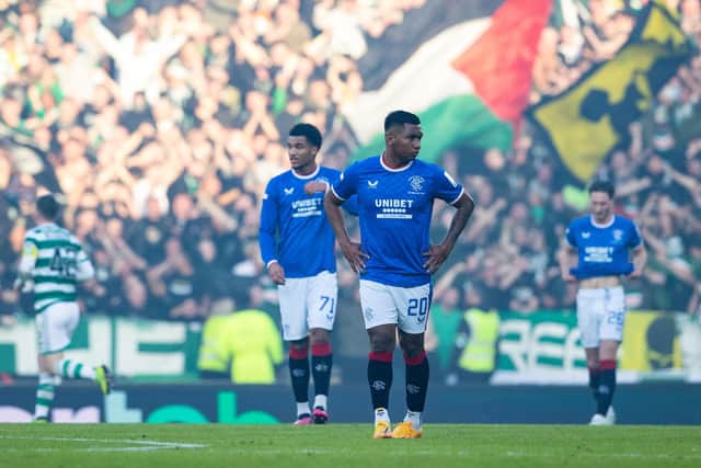 Rangers' players look on after Celtic defeated them to win the Viaplay Cup final.