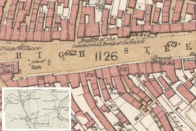 The 25 inch to the mile map of Lanark has some wonderful details for historians, as does Thankerton's map (inset). With thanks to the National Library of Scotland for
permission to print them.