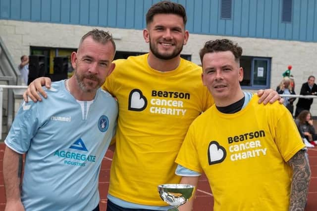 Post match catch up for (l-r) David Goodwin, Harry Young and Garry McLellan.