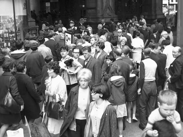 Crowds outside Glasgow Central railway station in July 1966.
