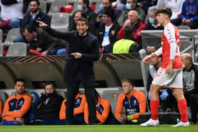 Rangers manager Giovanni van Bronckhorst issues instructions to his players during the Europa League quarter-final, first leg match against Braga in Portugal. (Photo by Octavio Passos/Getty Images)
