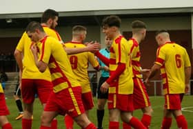 Rossvale celebrate Lee Whitmore's winner against Ashfield (pic: Mhairi Gordon)