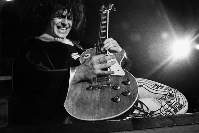 Marc Bolan on stage at Glasgow Apollo 1974.