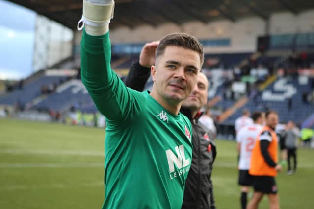 David Mitchell celebrates after Clyde's win at Falkirk in 2019 (pic: Craig Black Photography)