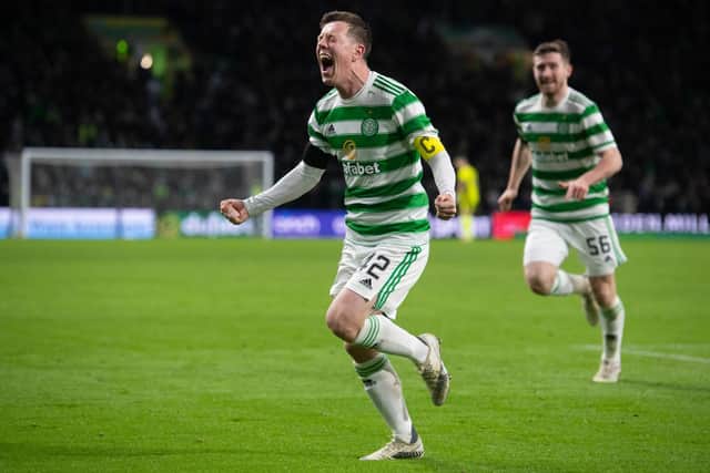 Celtic's Callum McGregor makes it 2-1 during a Cinch premiership match between Celtic and Aberdeen at Celtic Park, on November 28, 2021, in Glasgow, Scotland.  (Photo by Craig Foy / SNS Group)