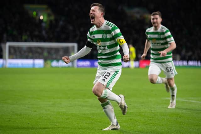 Celtic's Callum McGregor makes it 2-1 during a Cinch premiership match between Celtic and Aberdeen at Celtic Park, on November 28, 2021, in Glasgow, Scotland. (Photo by Craig Foy / SNS Group)