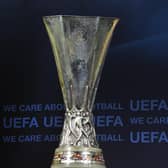 A general view of the Europa League trophy in Nyon at UEFA headquarters