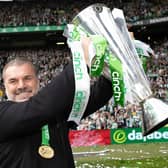 Celtic manager Ange Postecoglou with the cinch Premiership trophy. (Photo by Craig Williamson / SNS Group)
