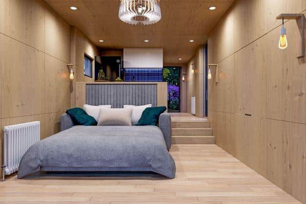 Stylish and comfortable: The sleeping area inside the Hydda lodge
