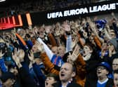 Rangers fans during a UEFA Europa League Semi-Final match againstd Red Bull Leipzig at Ibrox. They will be heading to Seville in their thousands for the final. (Photo by Craig Williamson / SNS Group)