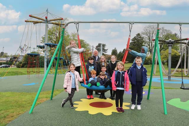 Children from Lairdsland Primary enjoy the new play park