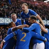 Rangers celebrate a famous win over Dortmund at Ibrox.