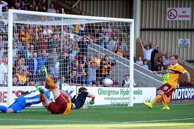 Josh Law nets the first of his two goals against Stjarnan eight years ago