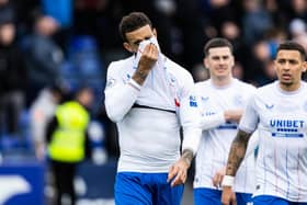 Rangers defender Connor Goldson looks dejected at full time after the 3-2 defeat to Ross County. (Photo by Ross Parker / SNS Group)