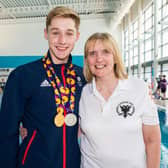 Mark Ford with Karen Kelly, his ex-coach at Lanark Swimming Club
