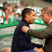 Celtic manager Ange Postecoglou and Rangers boss Giovanni van Bronckhorst had similar results in Europe this week, but were faced with contrasting emotions. (Photo by Ian MacNicol/Getty Images)
